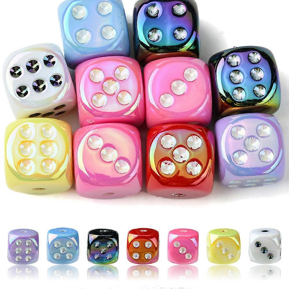 10Pcs UV Plating Rainbow Iridescent Acrylic Enamel Beads Dice Craft Beads