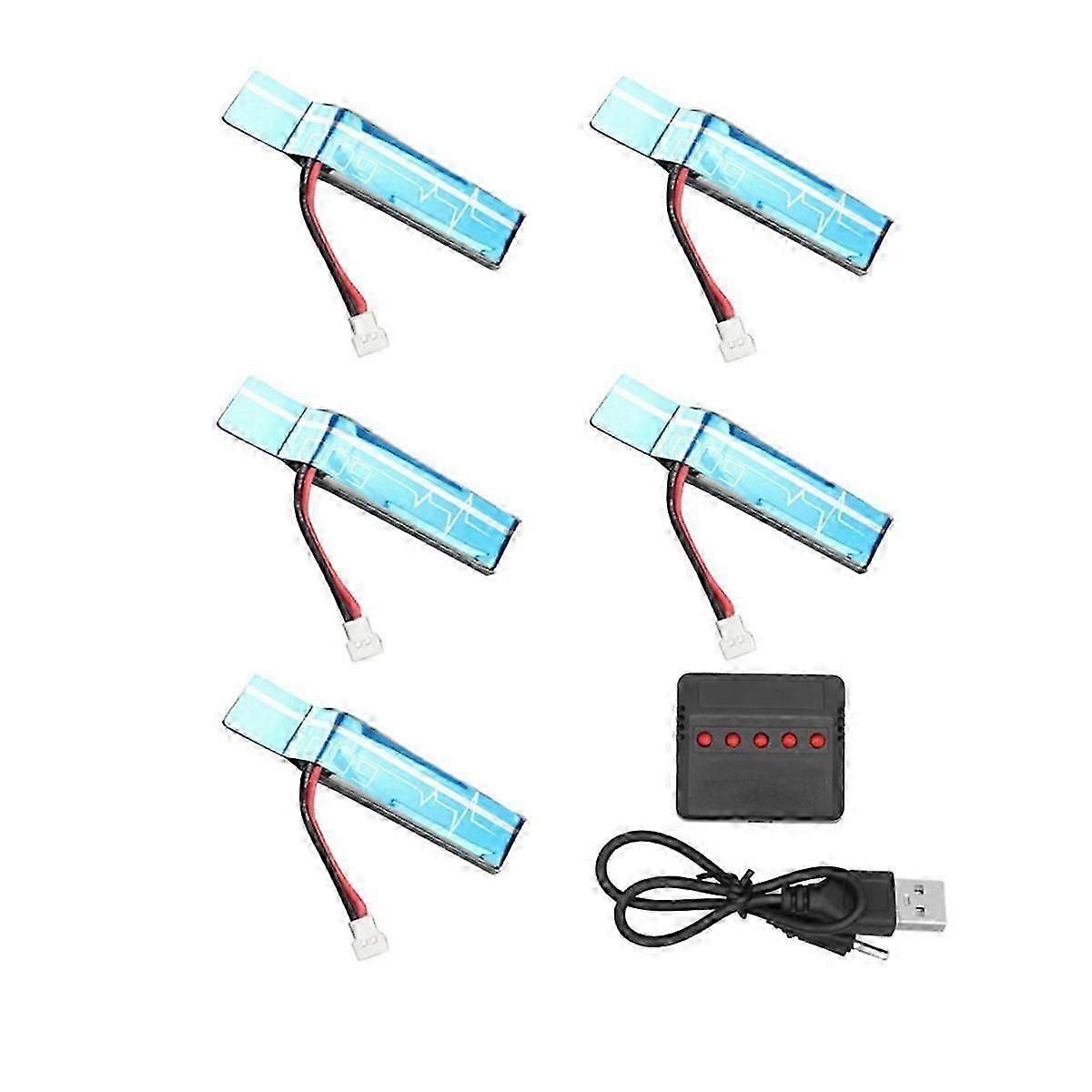 5PC 3.7V 520Mah 30C Upgraded Li-Po Battery with USB Charger suitable for XK K110S K110 V977 RC Helicopter Upgrade Parts