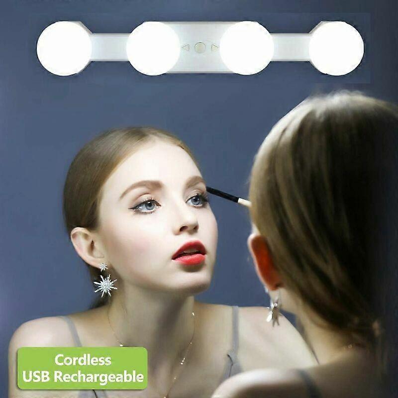 LED-Kosmetikspiegellampe, 4 Glhbirnen, dimmbare Make-up-Lampe, tragbare Make-up-Spiegellampe, kabellose wiederaufladbare Make-up-Spiegellampe, Spiegel