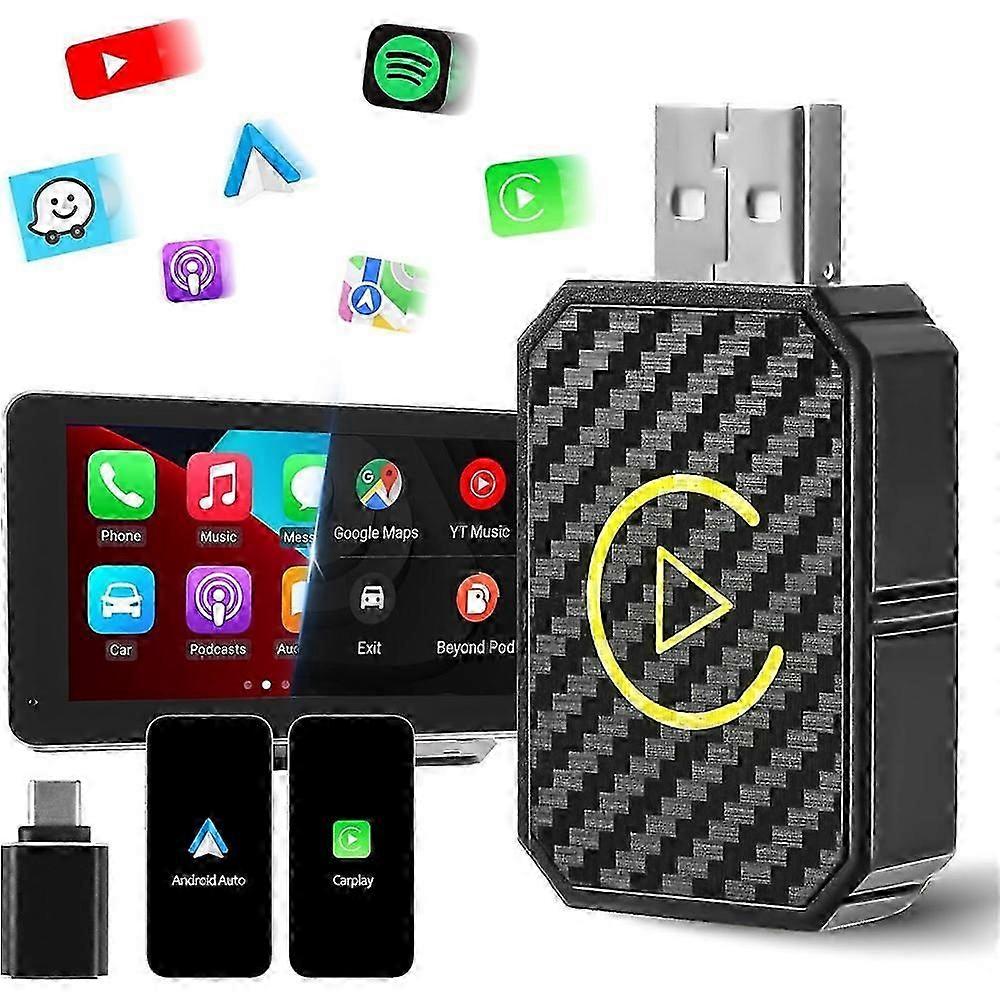 Adaptador sem fio Android Auto e adaptador sem fio Apple Carplay, converter com fio para adaptador Carplay sem fio Plug and Play Carplay adaptador sem fio