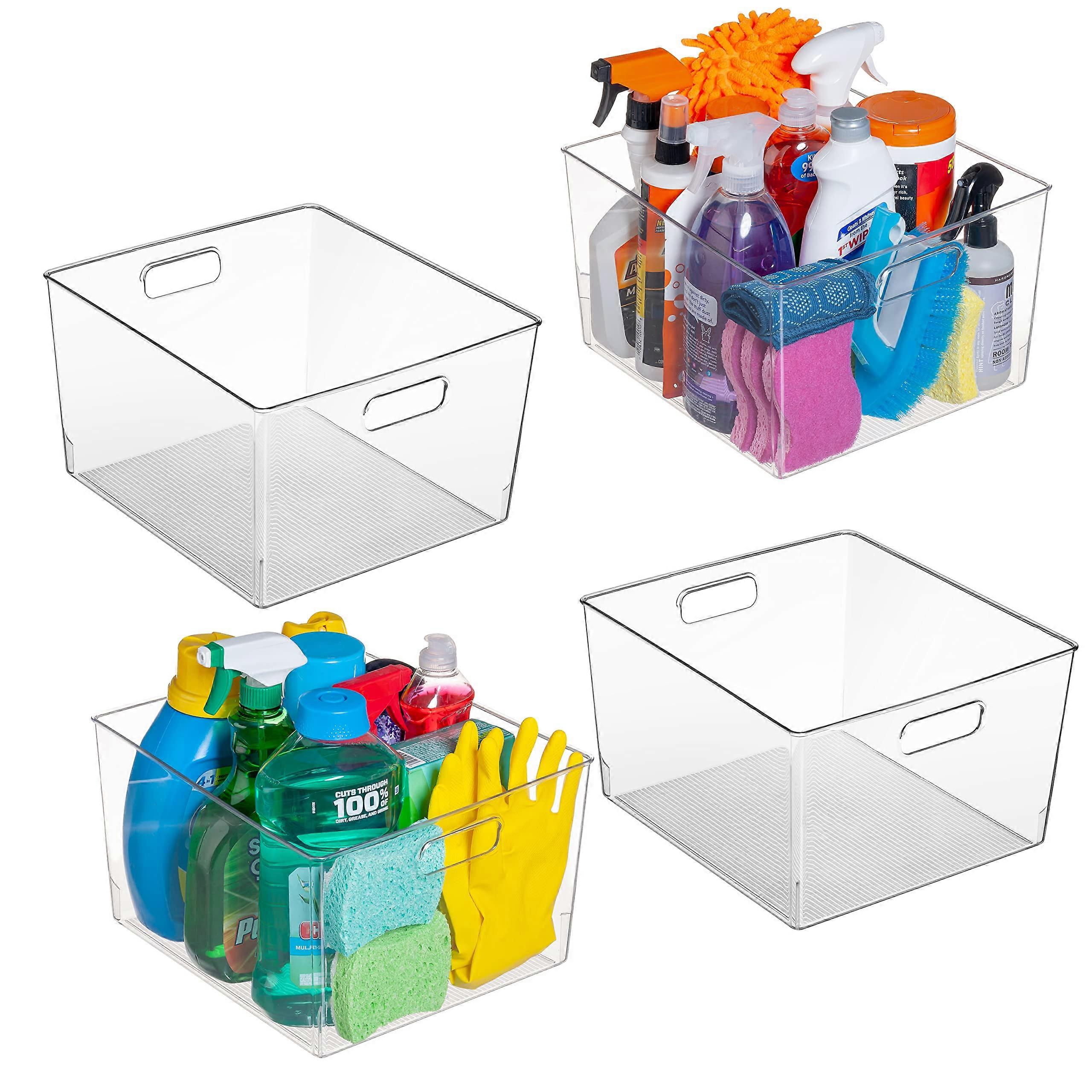 Clear Plastic Storage Bins for Kitchen and Fridge Organization, XL Size, 4 Pack, BPA-Free, Stackable Design