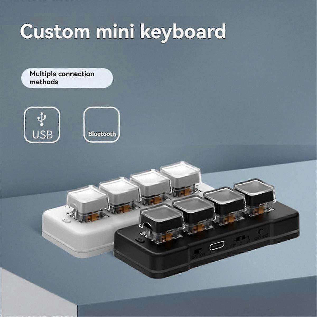 MK424BT Compact 4-Key Custom Mechanical Keyboard with Blue Switches, USB and Bluetooth Dual-Mode, Programmable Macros, White Color