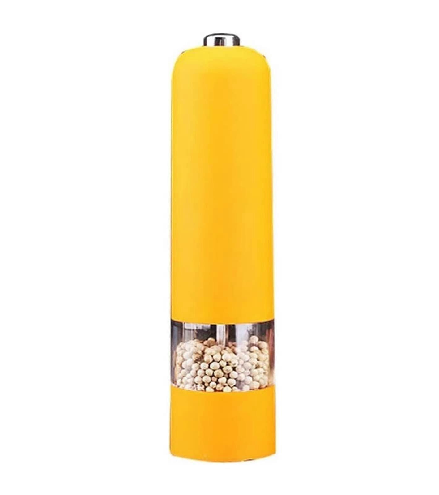 Refillable Electric Salt And Pepper Grinder Set, Automatic Battery Operated ABS Spice Mills, Yellow Color, Adjustable Coarseness