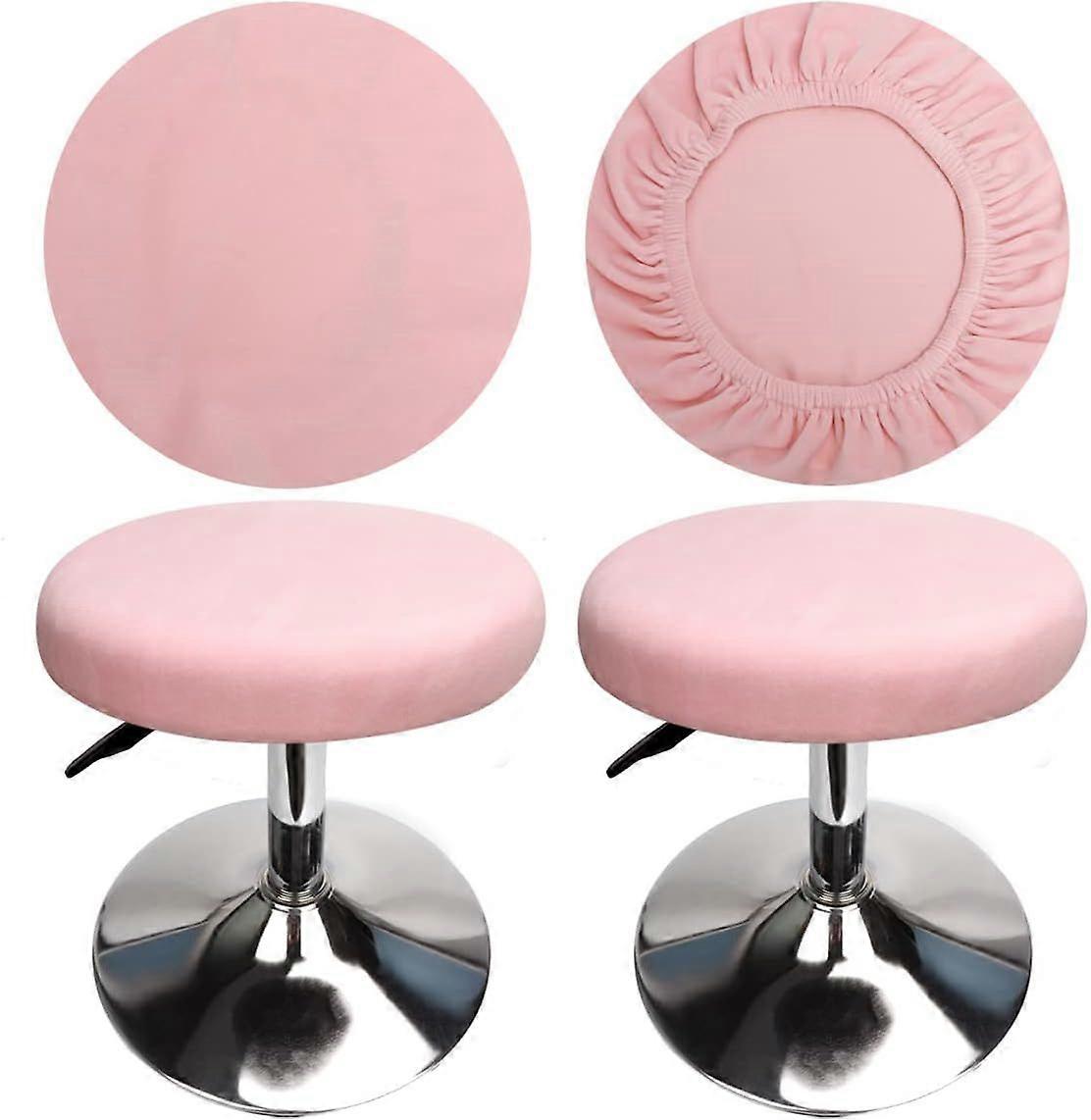 (4 Pieces Pink)Round Stool Cover Bar Stool Cover, Luxury Fabric, Diameter 30-40cm, Stretchable, Wrinkle-Resistant, Washable and Dustproof