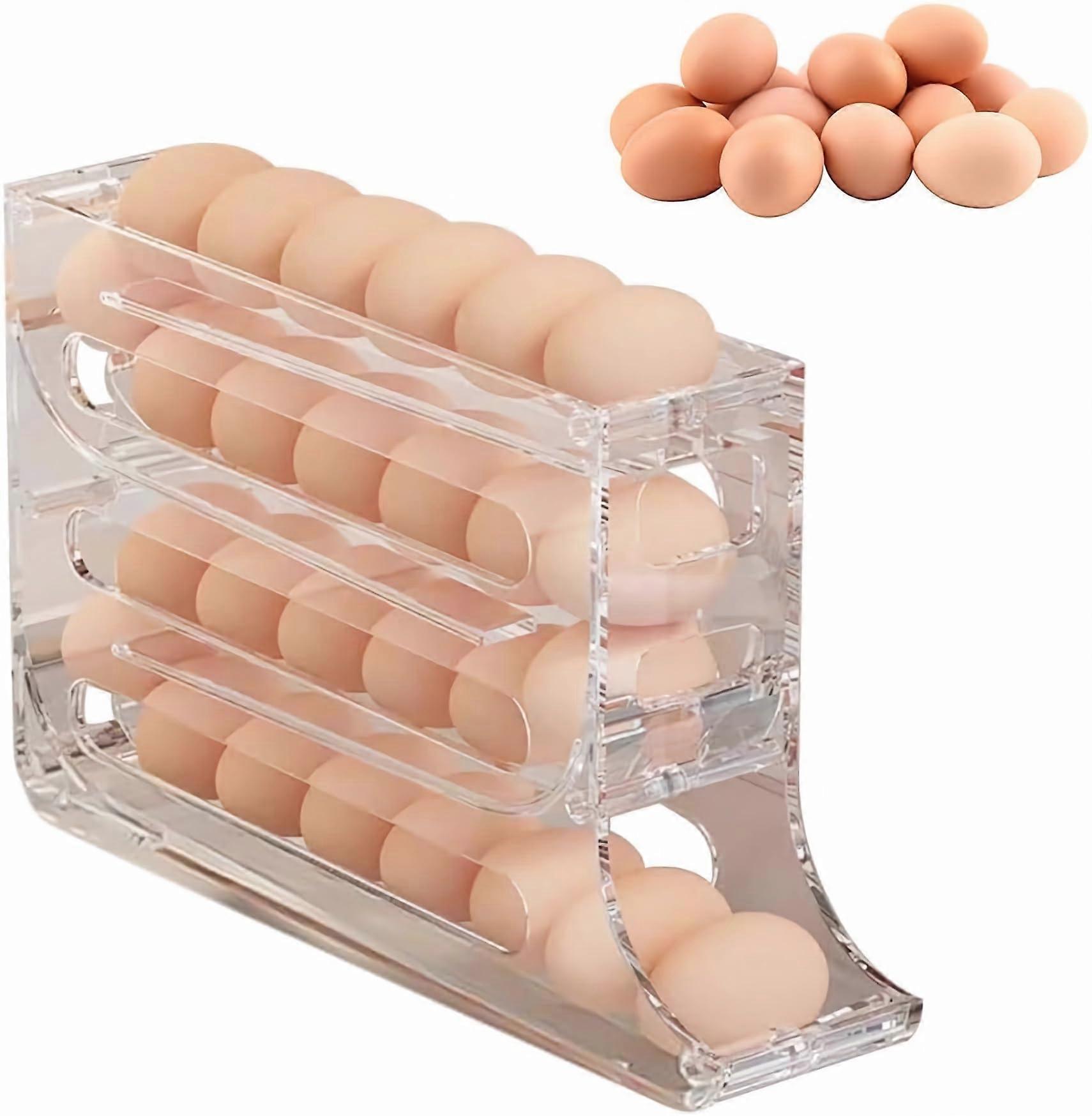 Egg Dispenser For Refrigerator, 4-Tier Automatic Egg Rolling Rack, 30-Egg Capacity, Egg Organizer, Transparent Grey