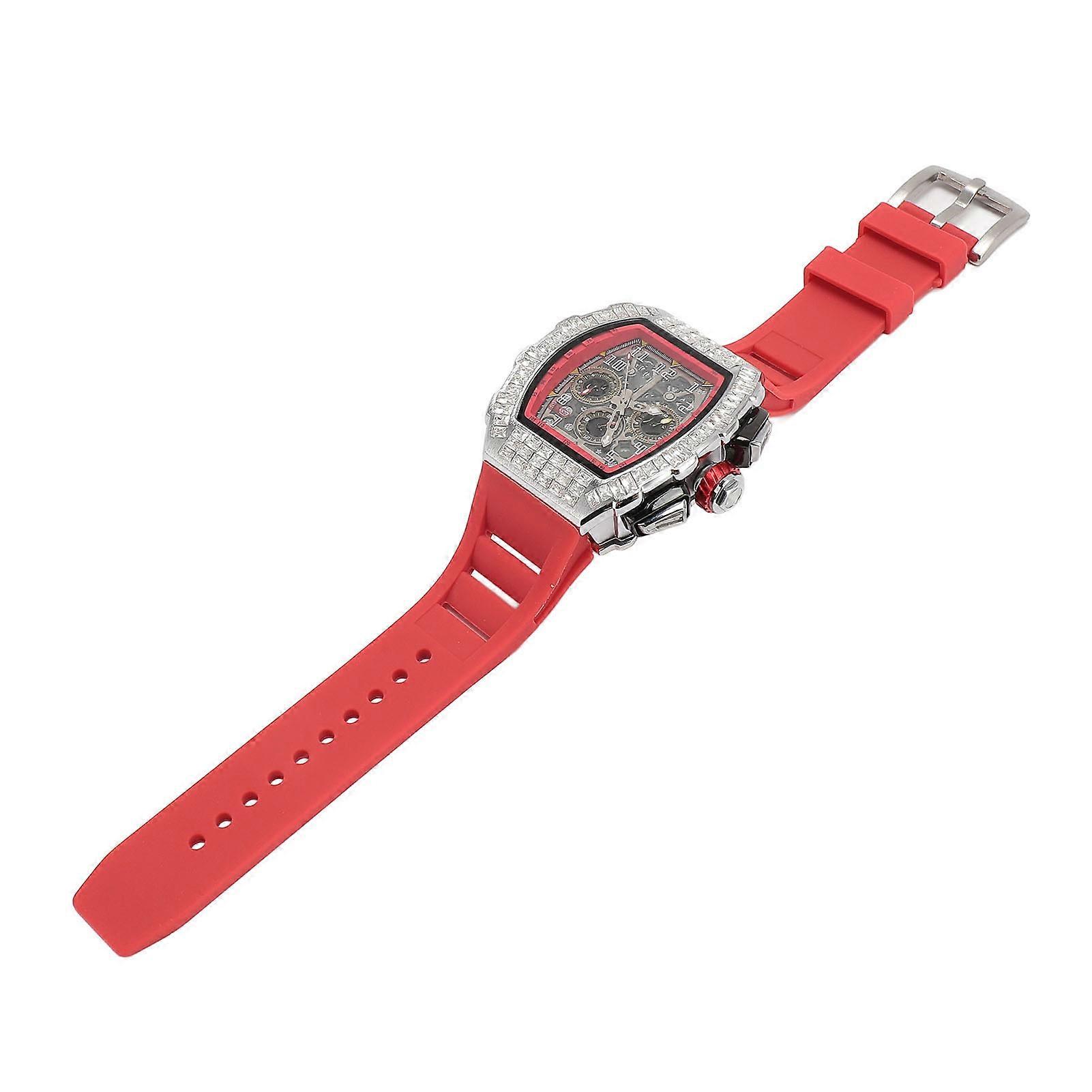 Men's 42mm Automatic Mechanical Watch 30M Waterproof Silver Red