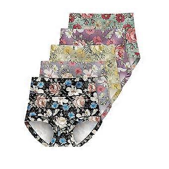 Regular Size Underwaer, 5PCS Summer Floral Print Belly Contracting Women's Underwear High Waist Briefs European, A Single Style of Multiple Clothing