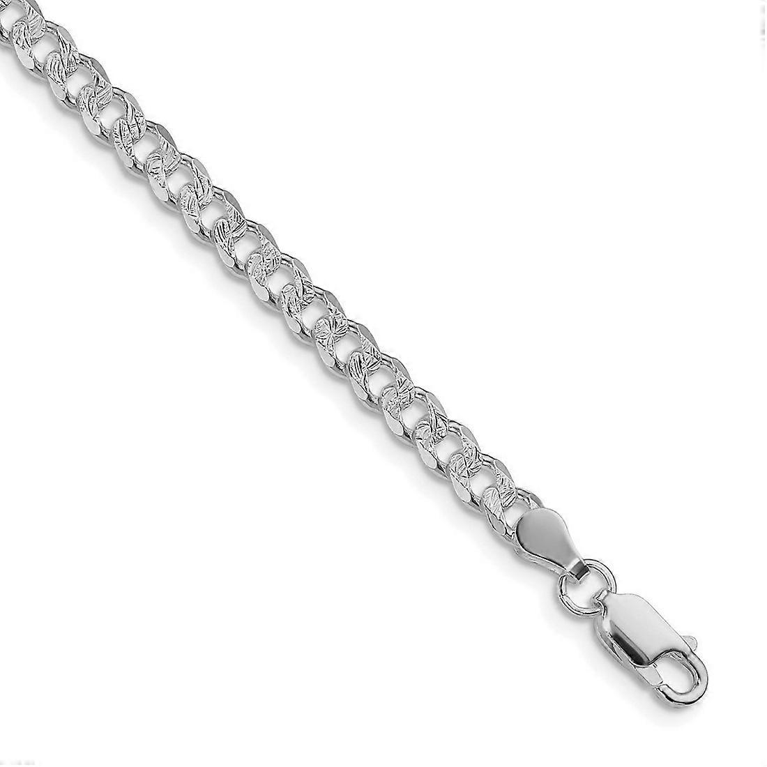 925スターリングシルバーロジウムメッキ4.5mmパヴェカーブチェーンブレスレットリンク-女性と男性のためのブレスレット - 長さ:7〜8