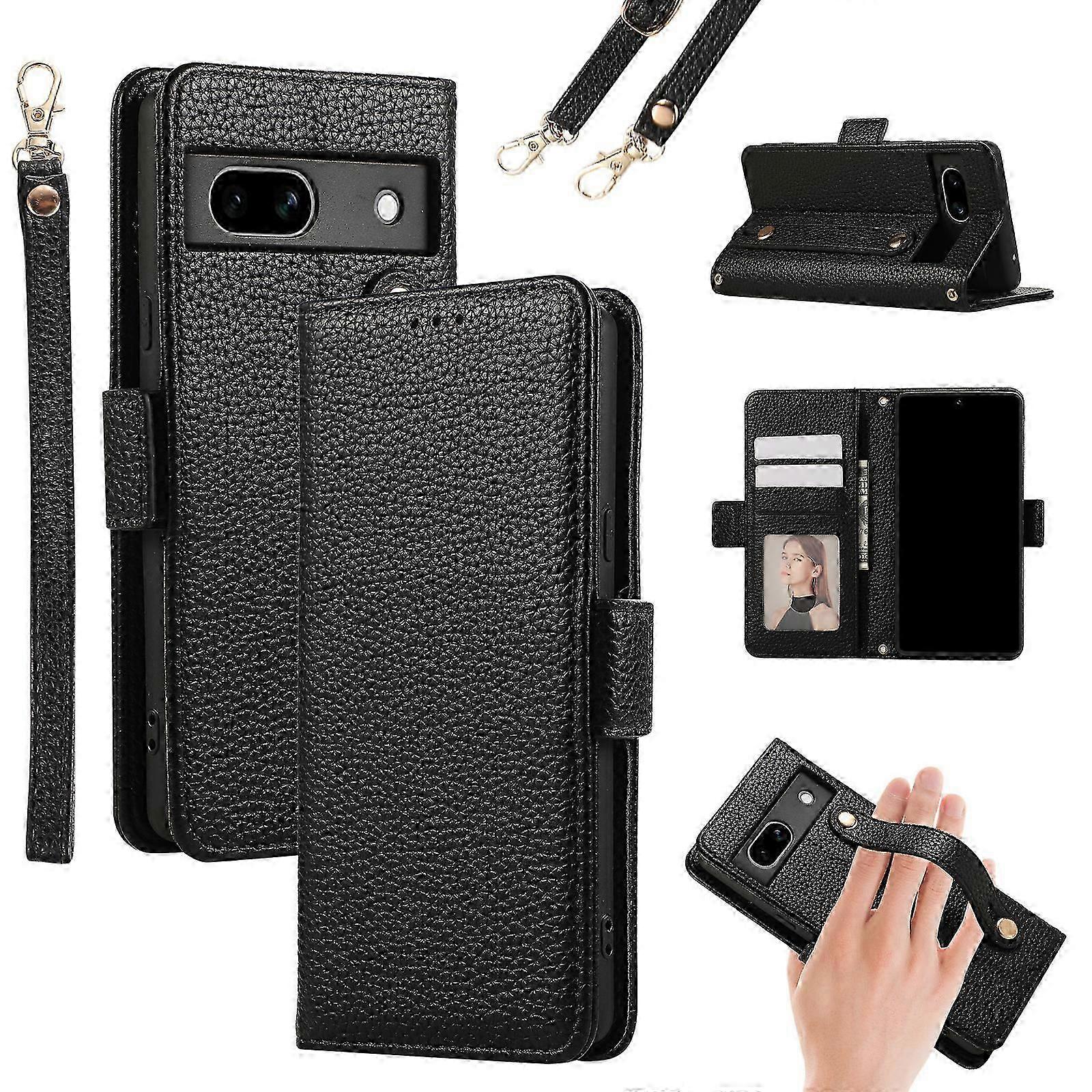 Wallet Case For Google Pixel 9 Pro XL with Crossbody Lanyard, Magnetic Closure Flip Leather Protective Case with Card Holder