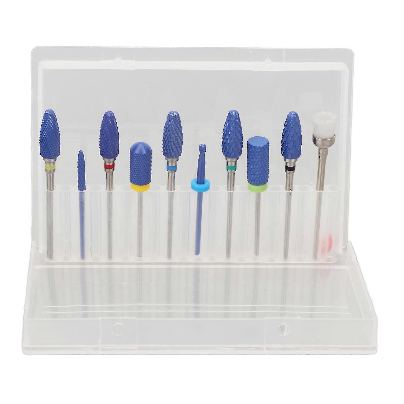 10pcs Nails Drill Bits Rotatable With Storage Case Tungsten Steel Nail Grinding Head Sets