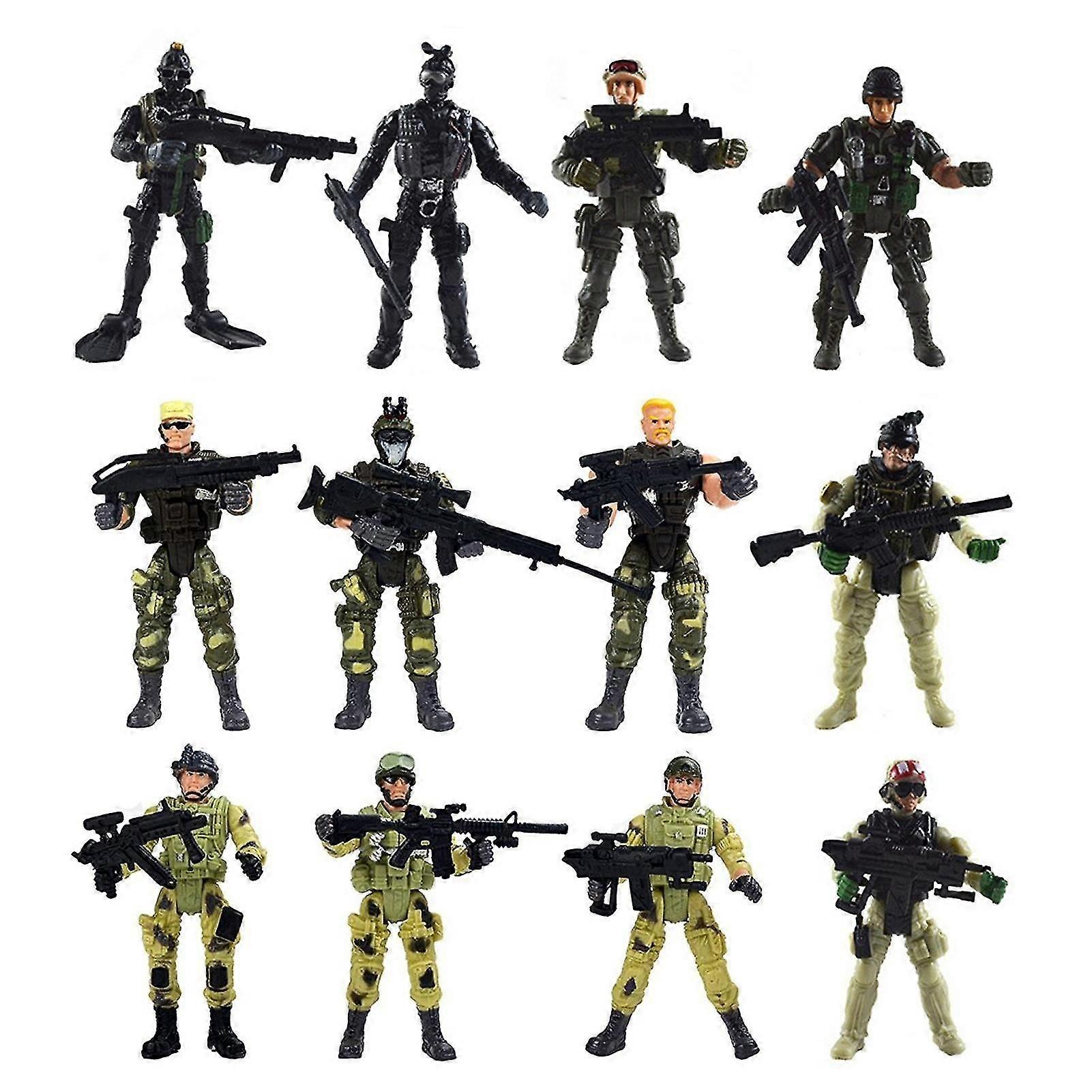 Special Force Army Swat Soldiers Action Figures With Weapons And Accessories 4 In. Tall 12 Figures/pack