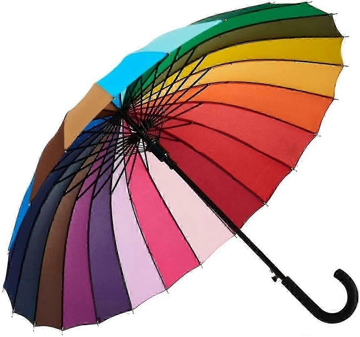 24 Long Handle Bone Rainbow Umbrella, Windproof Umbrella, Sunny Umbrella