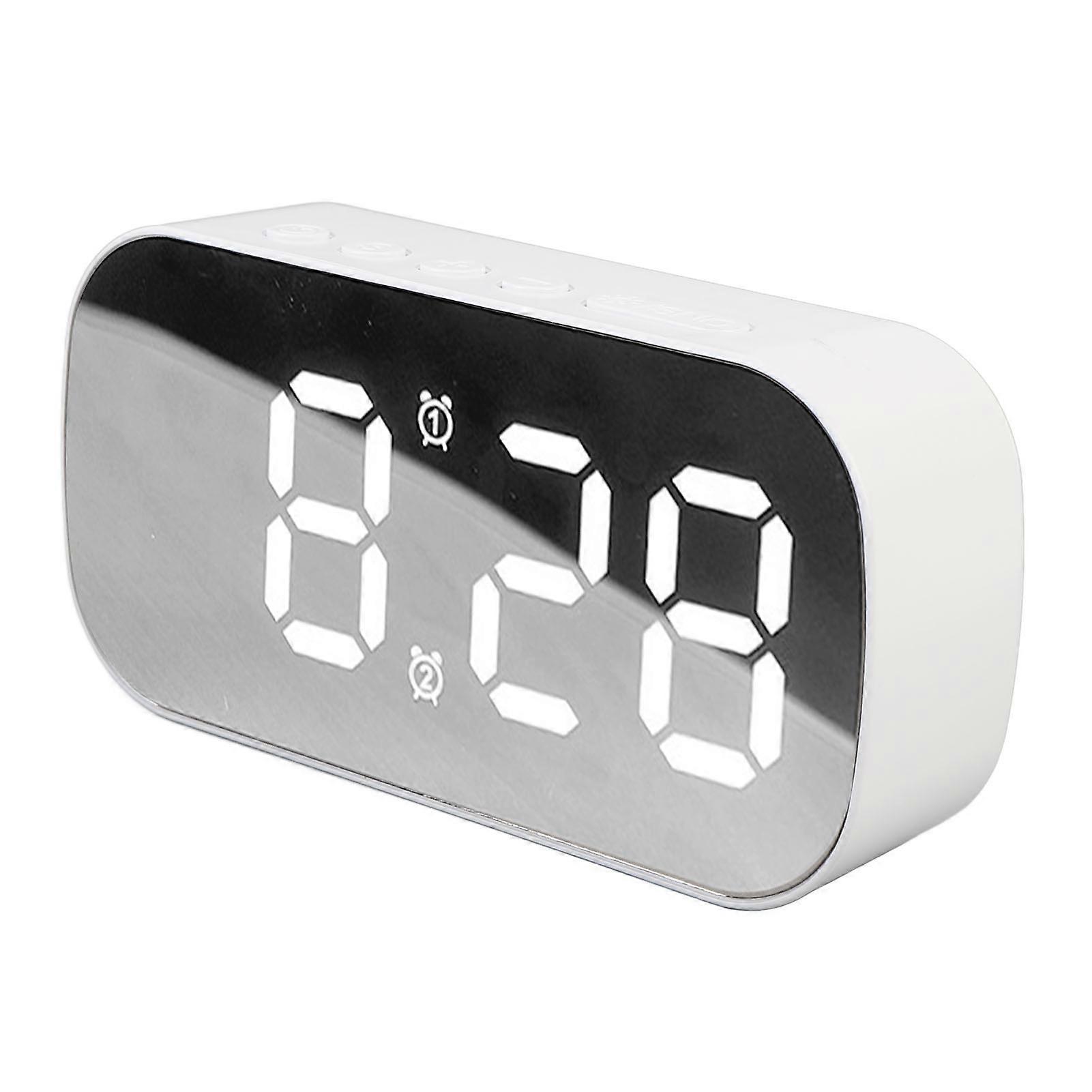 Mirror Alarm Clock LED Display 5 Levels Brightness Date Temperature Display Desktop Digital Clock White 