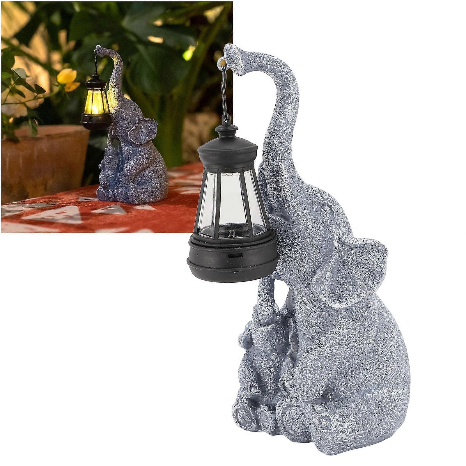 ソーラー屋外ガーデンスタチューライトマザーかわいい幼児ゾウ置物ソーラーランタンの装飾象の彫刻庭の装飾