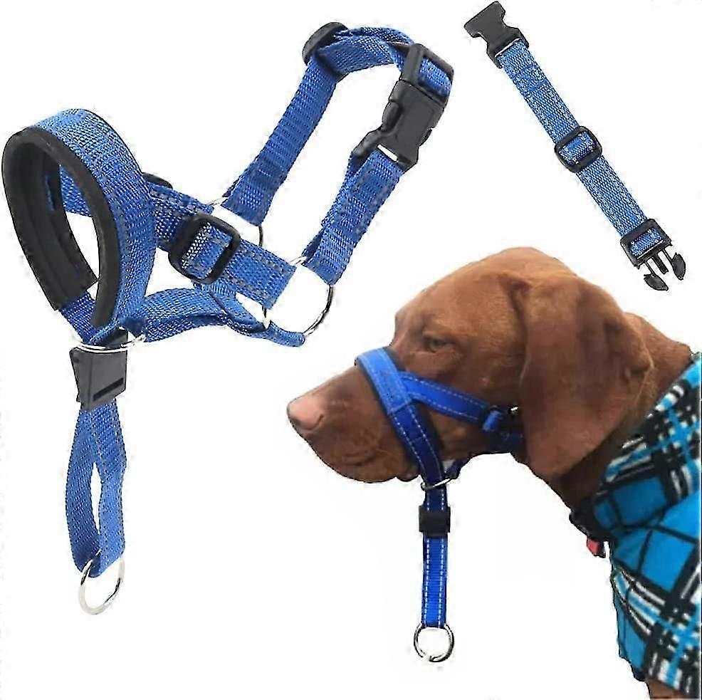 Dog Head Halter with Safety Strap, Dog Head Collar with Reflective Strap, No-Pull Dog Collar Adjustable Dog Harness Training