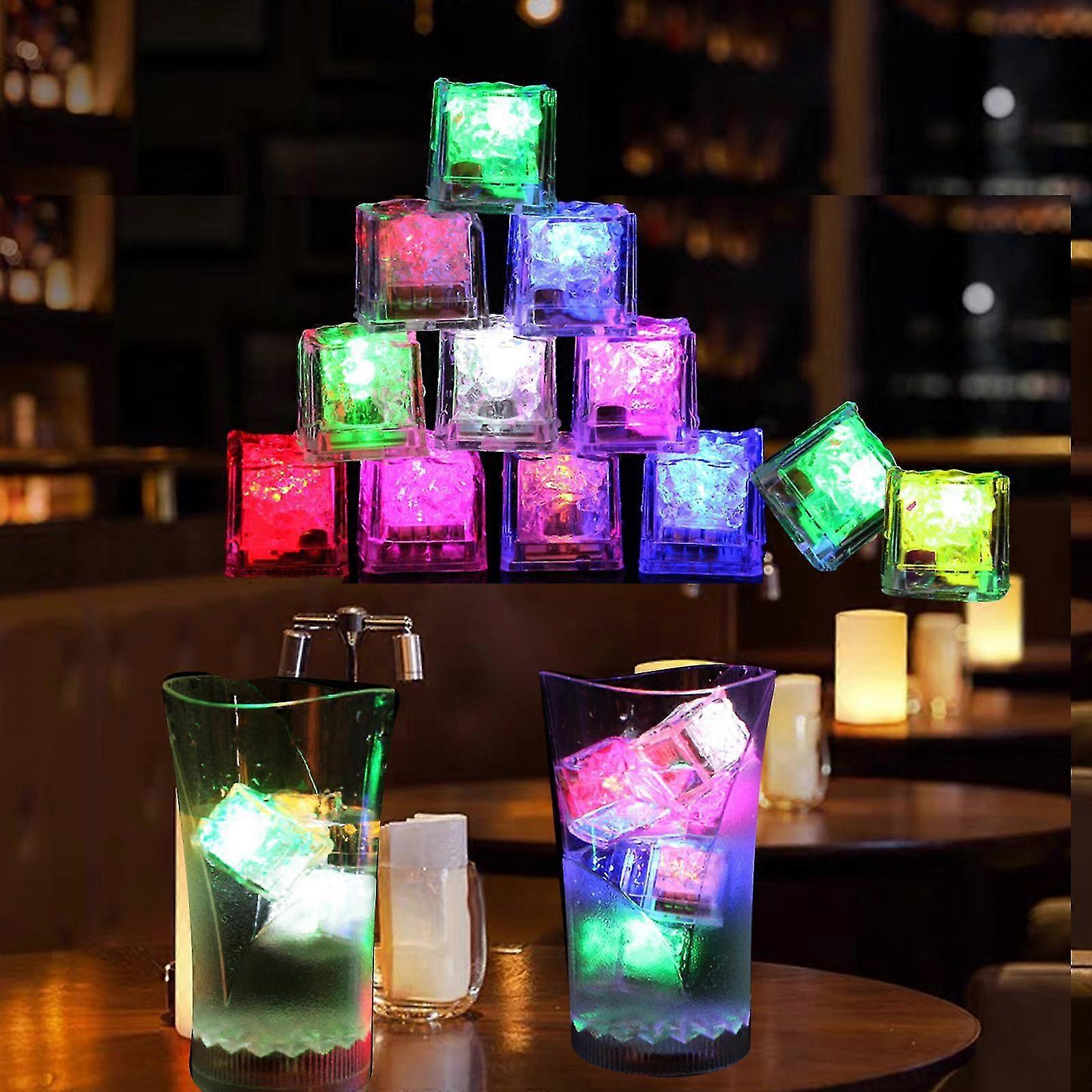 12 Pieces Multicolor LED Light-Up Ice Cubes Fun Party Favors Liquid Activated for Bar and Wedding Events