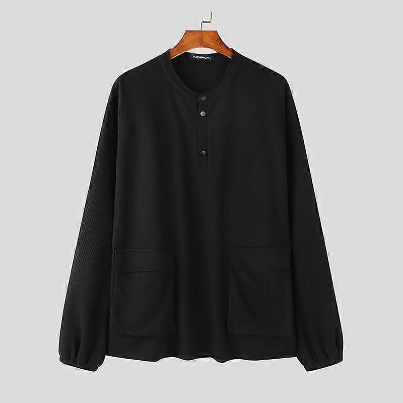 INCERUN Men Oversized O Neck Long Sleeve Solid Texture Pullovers Casual Loose Tops