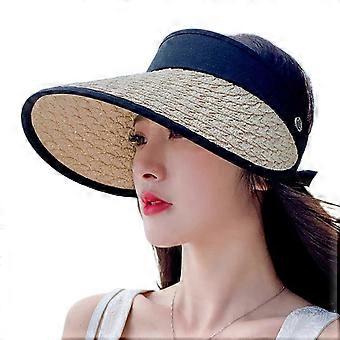 Fashion For Sun Visor Cap Solid Color Big Brim Straw Hat For Woman Summer Daily