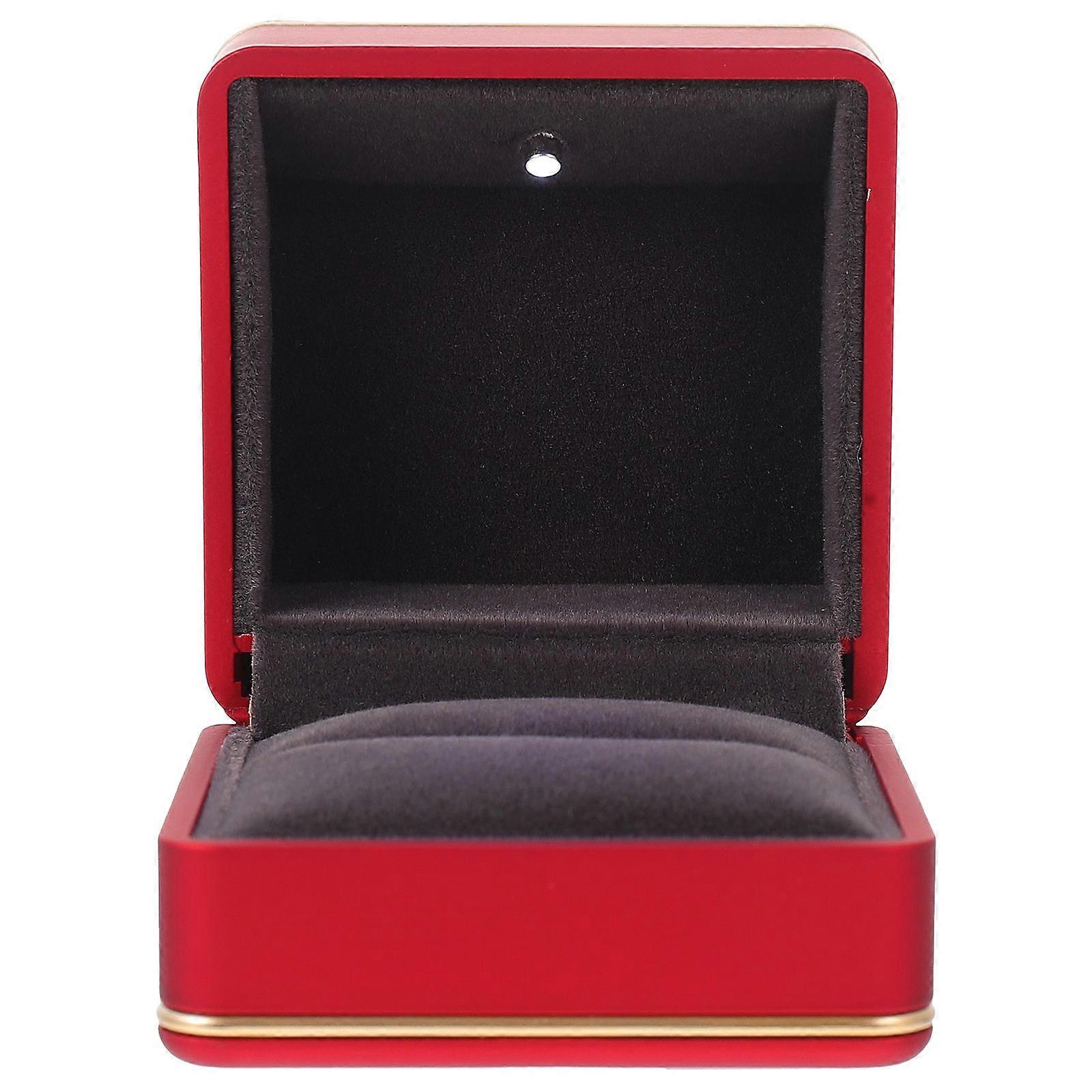 Led Lighted Ring Container Square Proposal Ring Box Elegant Appearance Red Color 6.4X6.4X4CM Dust Protection 1Pack