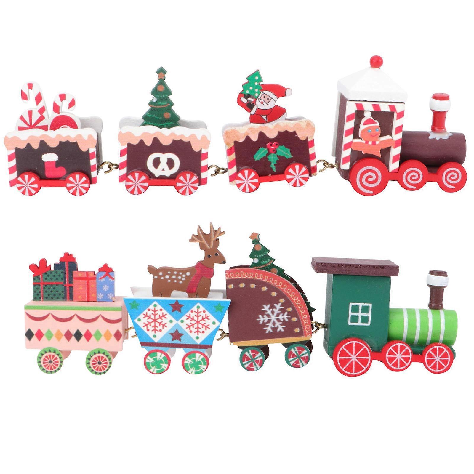Christmas Railway Train Wooden Train Adornments Kids Party present 20.00X5.50X2.70cm Wood Style 1 Set of 2 Pcs
