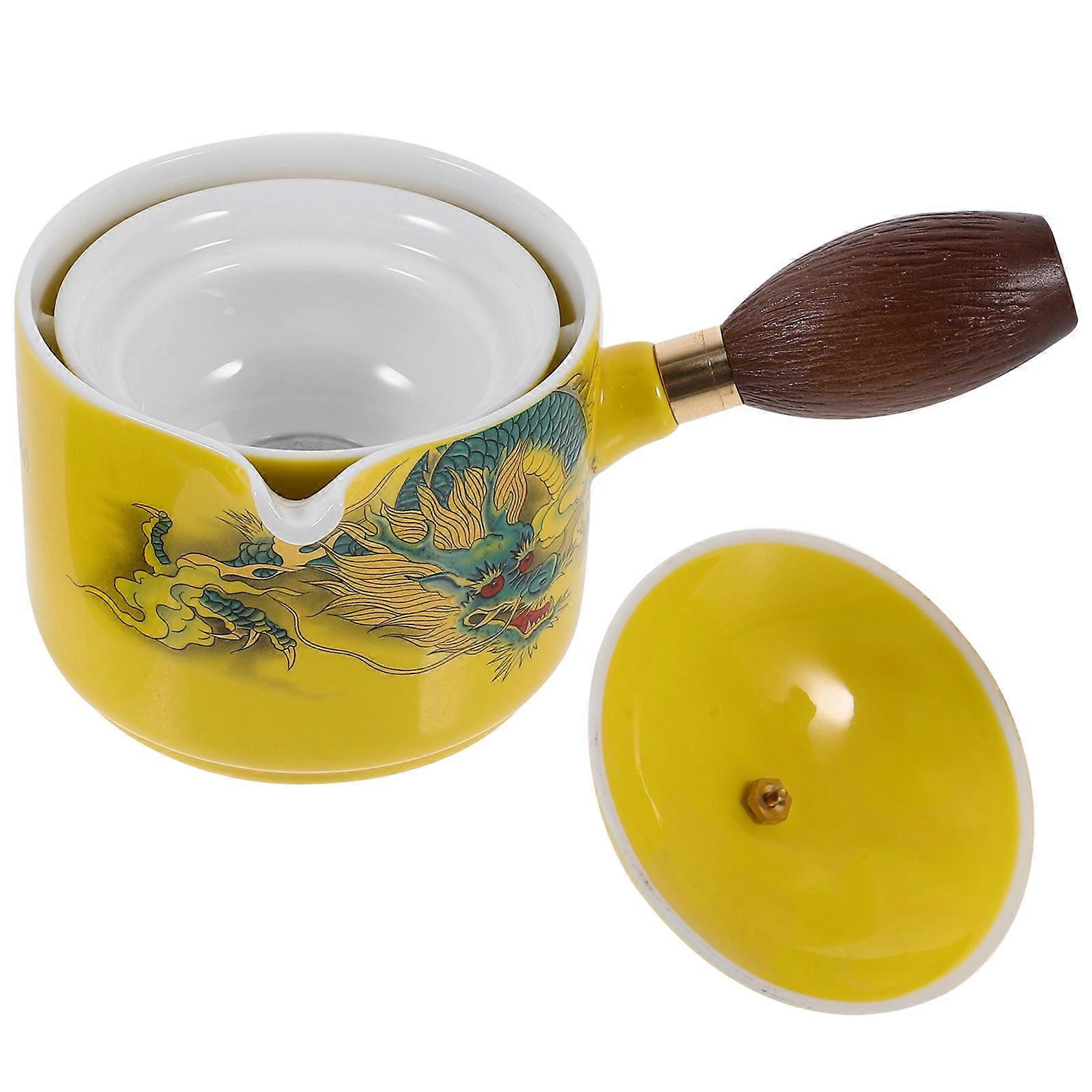 Ceramic Chinese Teapot Loose Leaf Tea Pot Large Capacity With Side Handle For Home Use 360掳 Rotation 1Set