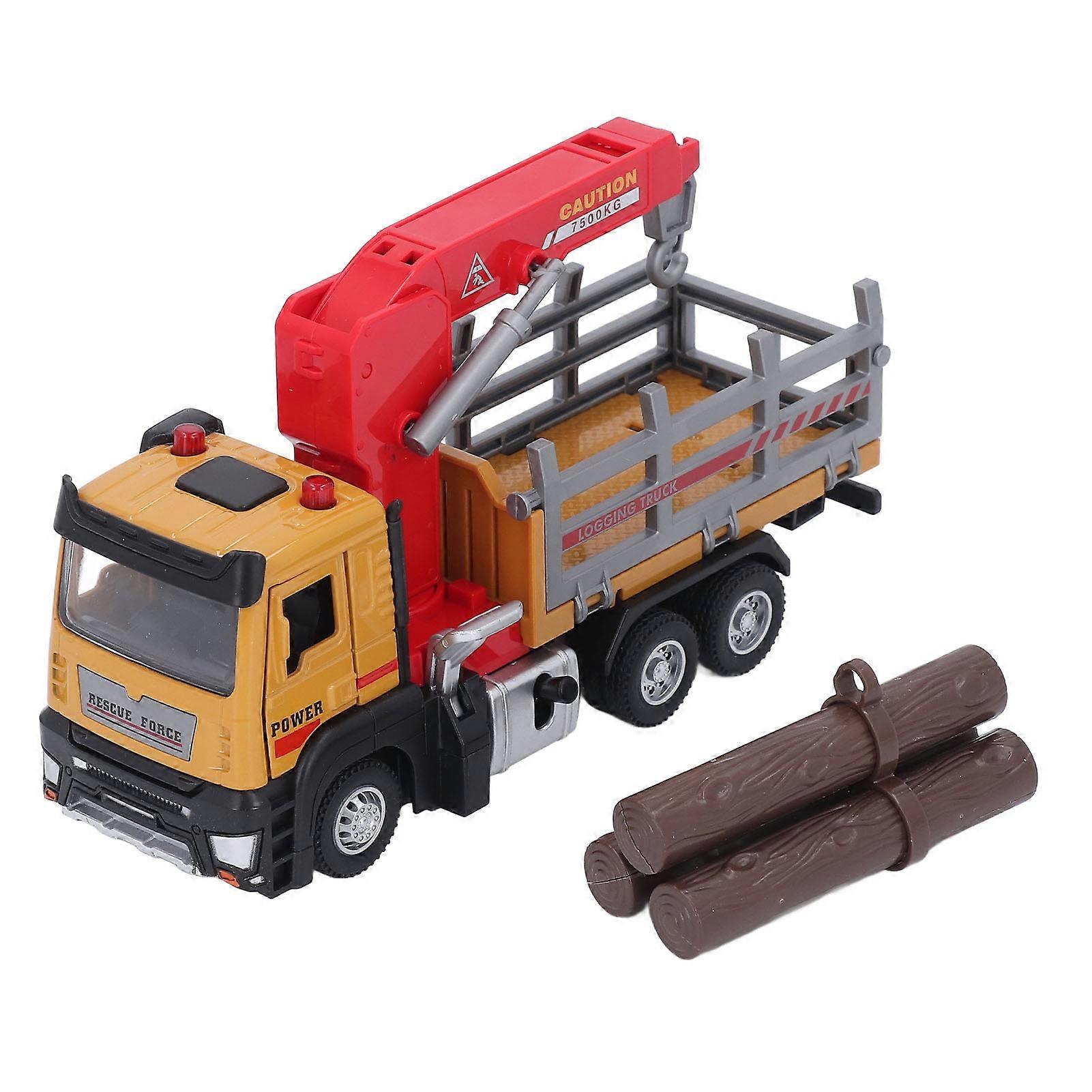 Grue de transport de bois 1:32 en alliage, simulation de camion forestier avec son et lumière pour enfants et tout-petits, jaune