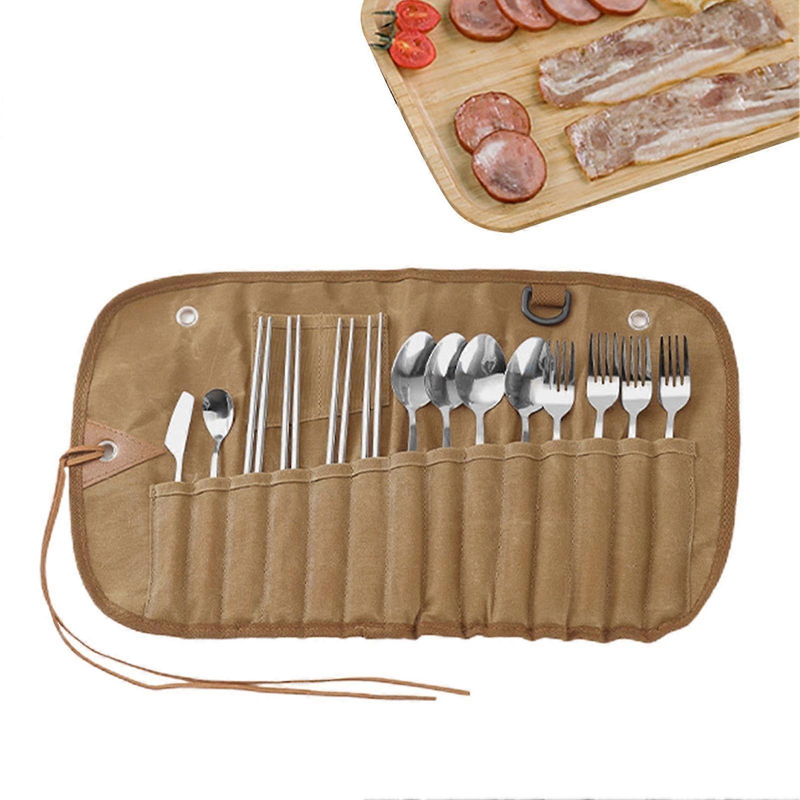 Utensil Bag for Camping, Portable Cutlery Holder, Reusable Utensil Organizer, Multi-Purpose Tableware Storage Bag