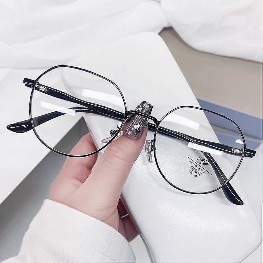 New Metal Anti Blue Light Glasses Fashion Retro Round Eyeglass Frame Women Simple and Lightweight Flat Mirror