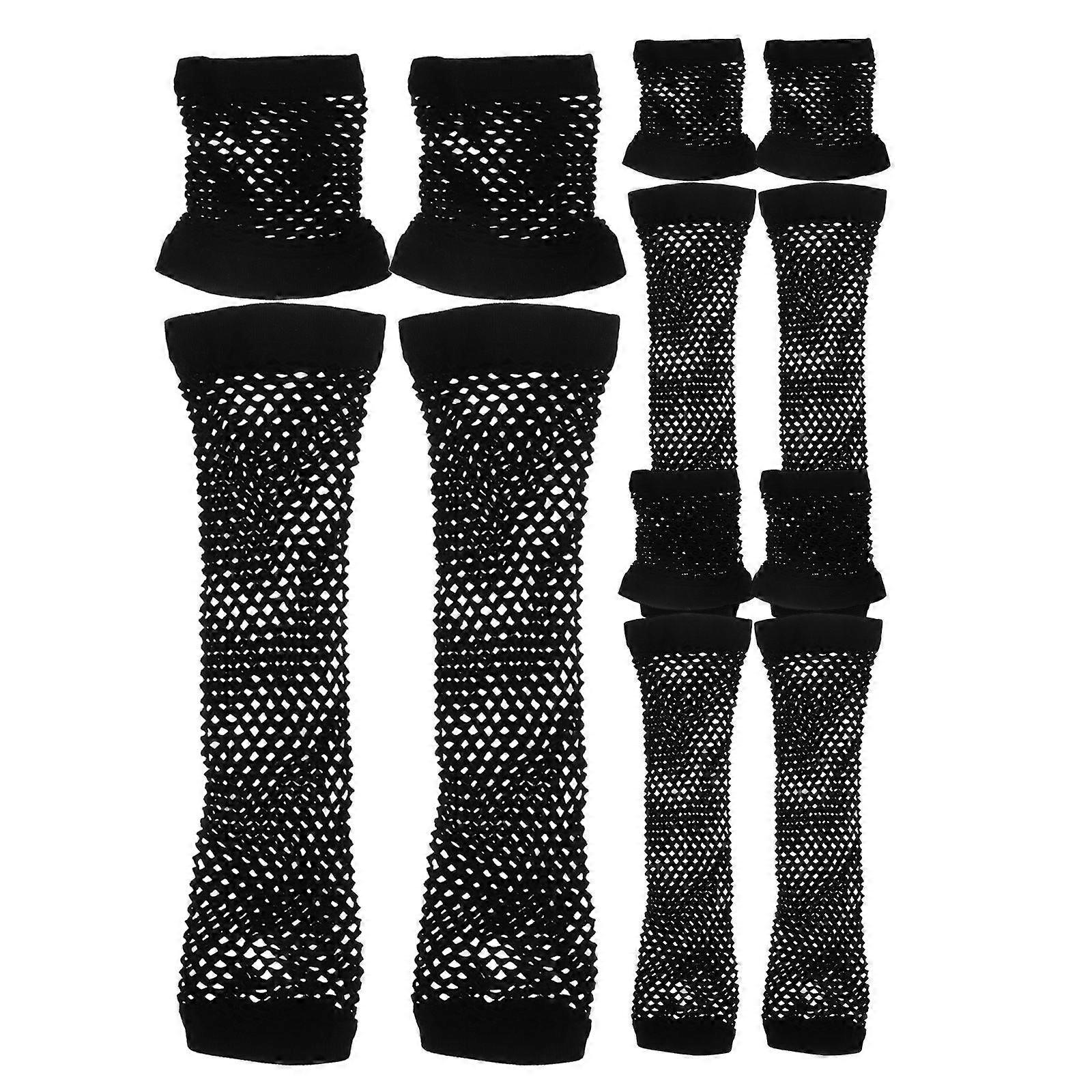 Costume Gloves Hollowed Mesh For Cosplay And Masquerades Elegant Black Fishnet Design 6 Pairs Size 7.80X7.50X0.40cm