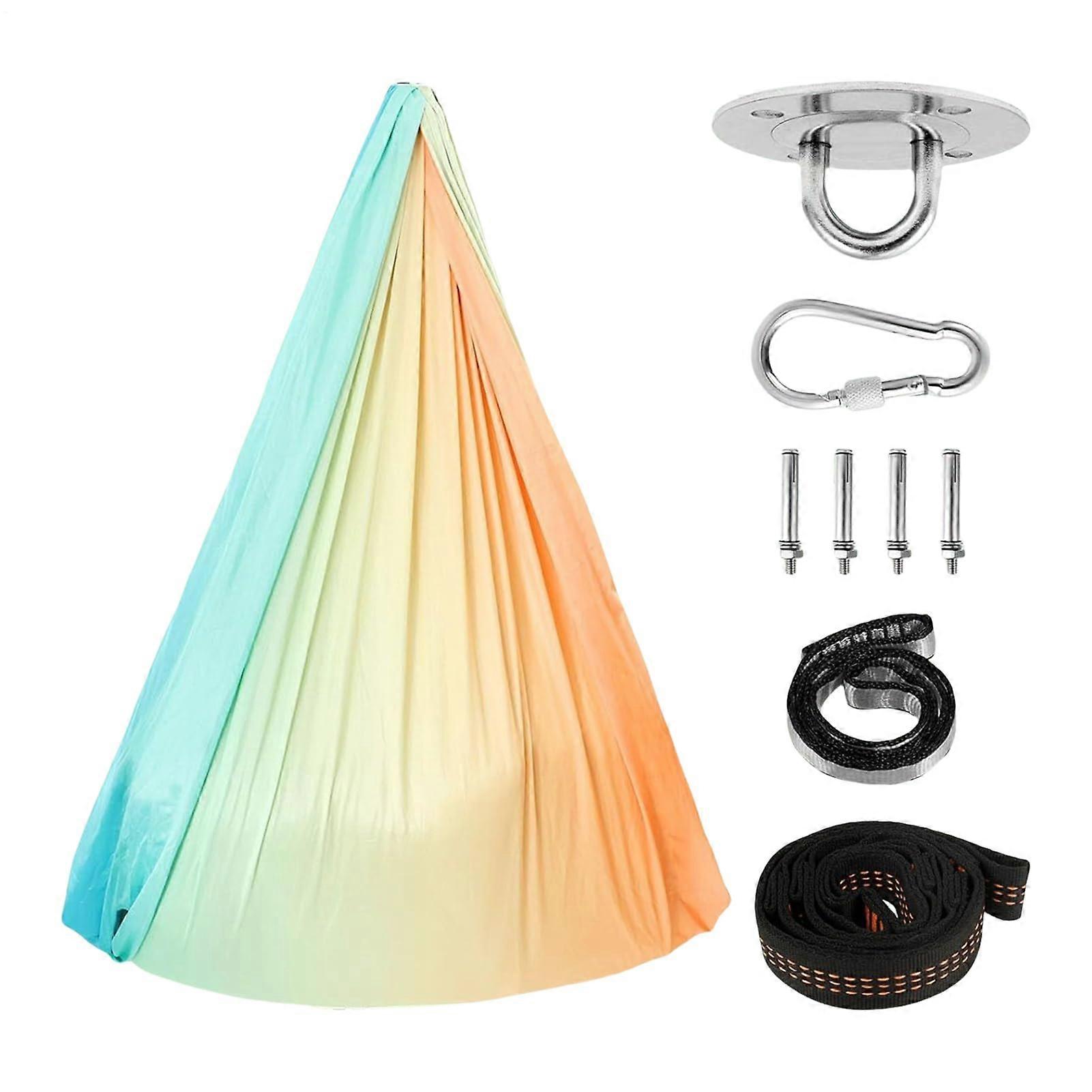 Sensory Swing Elastic Sensory Hammock Foldable Elastic Swing Chair Hanging Bed Gradient Colors For Terrace Ceiling Playroom Bedroom Garden Camping