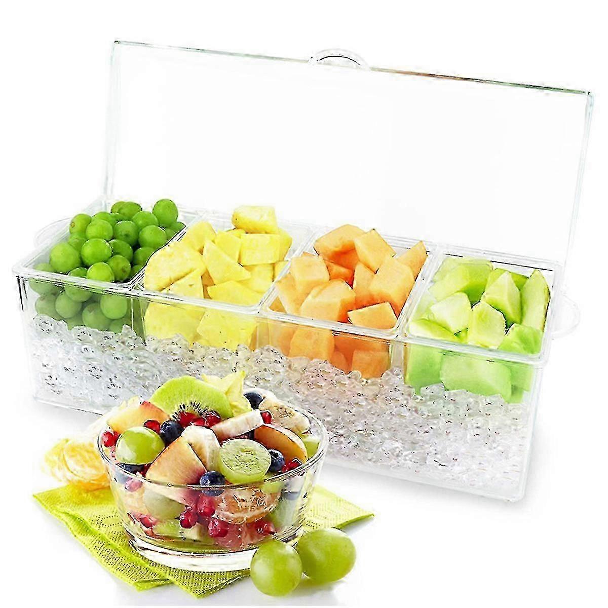 Chilled Condiment Caddy, Buffet Serving Tray with Ice Chamber, Party Food Server, Non-Toxic Shatterproof, Freshness Guarantee