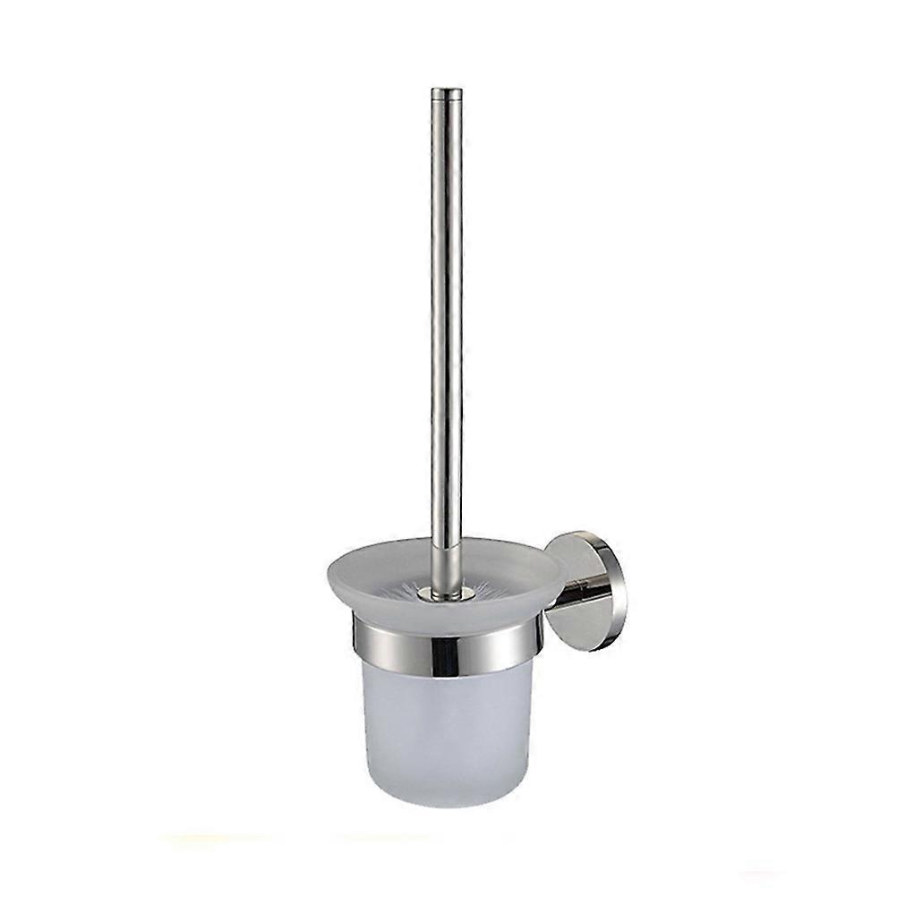 Toilet Brush and Holder Silver Space-Saving Mount for Bathroom Use