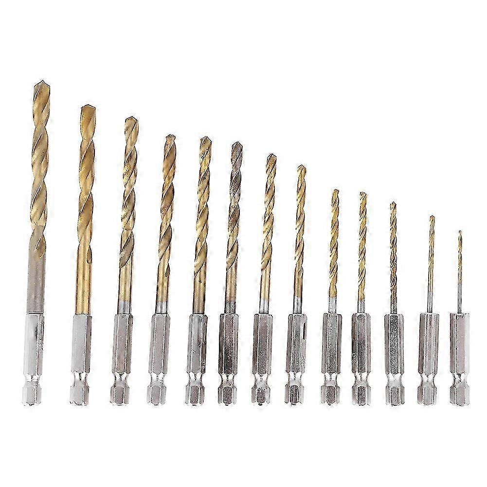 13Pcs 1.5-6.5mm High Speed Steel Titanium Coated Twist Drill Bits Set with Hexagonal Handle