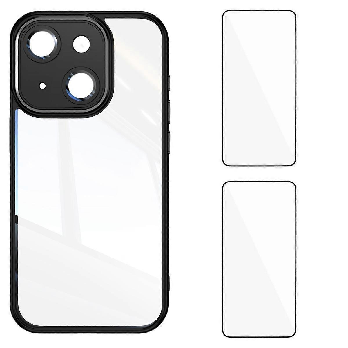 غطاء حافظات لهاتف iPhone 14 TPU غطاء هاتف شفاف مقاوم للسقوط WANLONFENG مع 2 قطعة من الزجاج المقسى - أسود