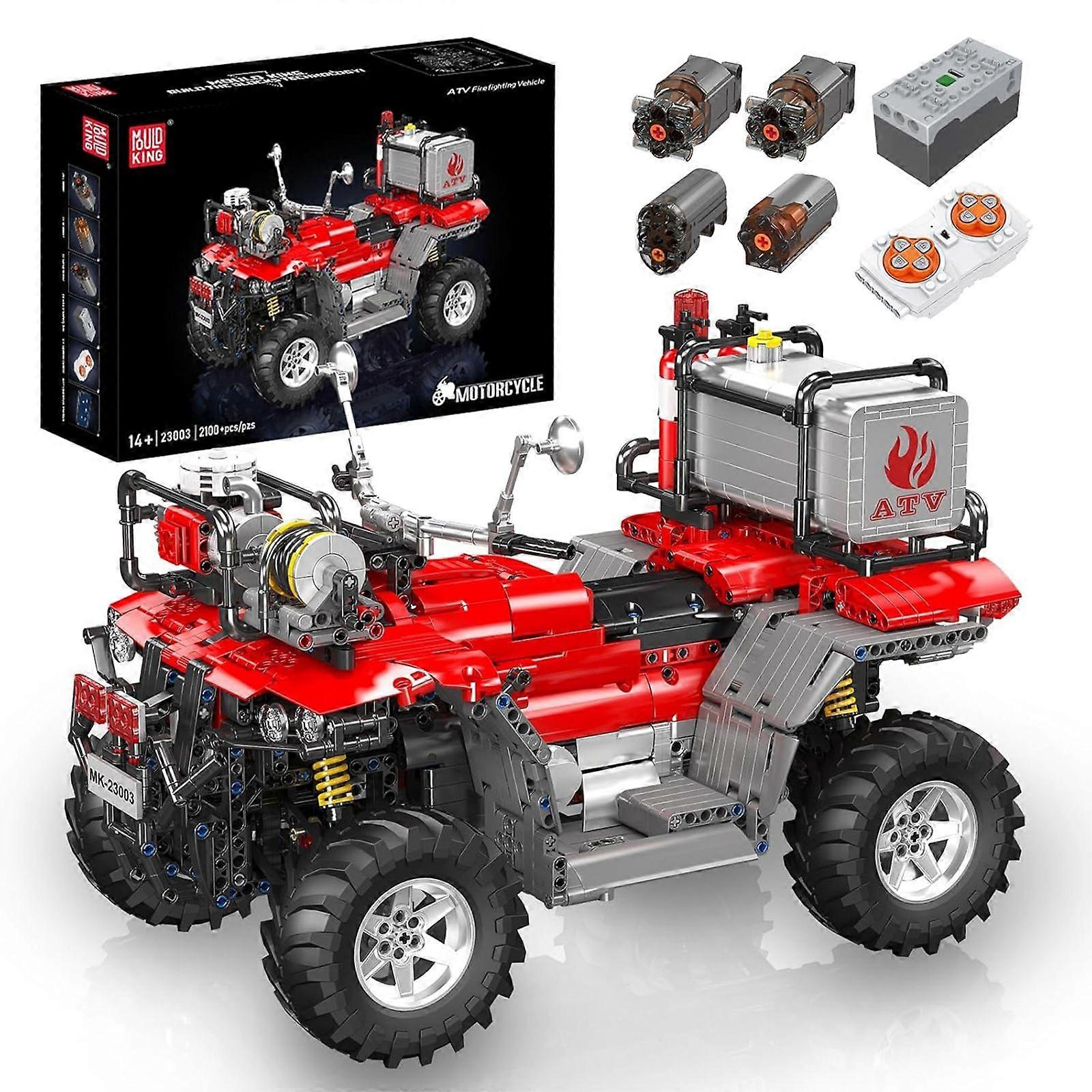 Mould King 2100+PCs ATV Fire Motorcycle Building Kit - 1:10 Scale Dual-Control Technical Model with Working Water Pump & Extendable Ladder, STEM Engin