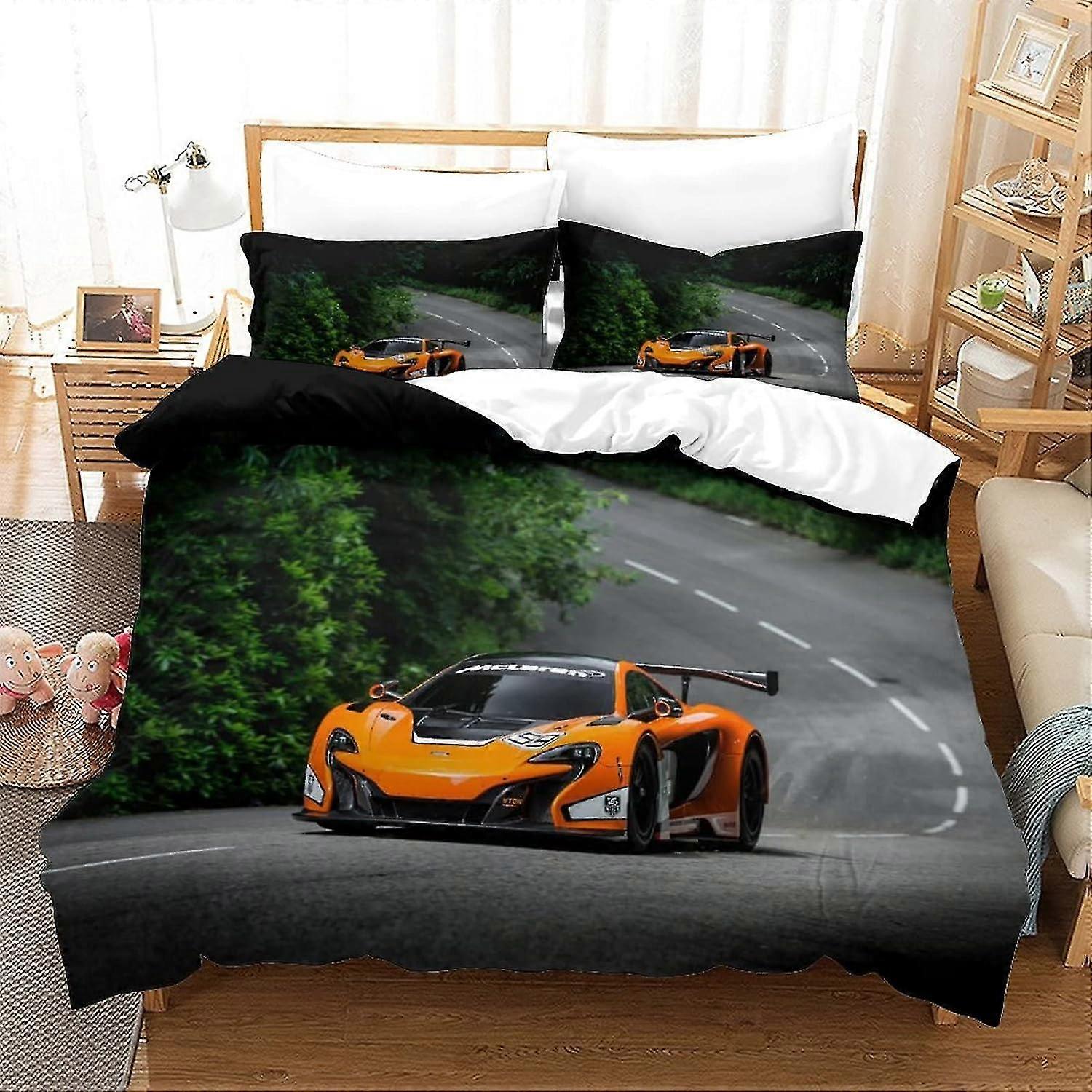 Conjunto de Cama com Capa de Edredom para Carro Esportivo Impresso em 3D - 3 Peças com Fronha, Microfibra Macia para Crianças, Adolescentes, Adultos