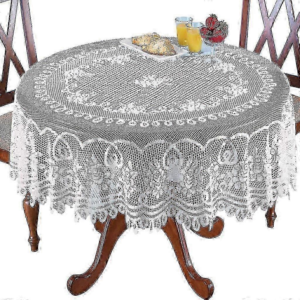 Küchentischdecke aus weißer oder cremefarbener Spitze, runde oder längliche Option