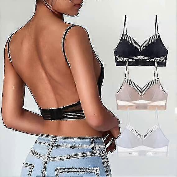 Low Back Wireless Lifting Lace Bra, U Shaped Bra Push Up Backless Bra Deep V Invisible Low Back Bra 3 Color