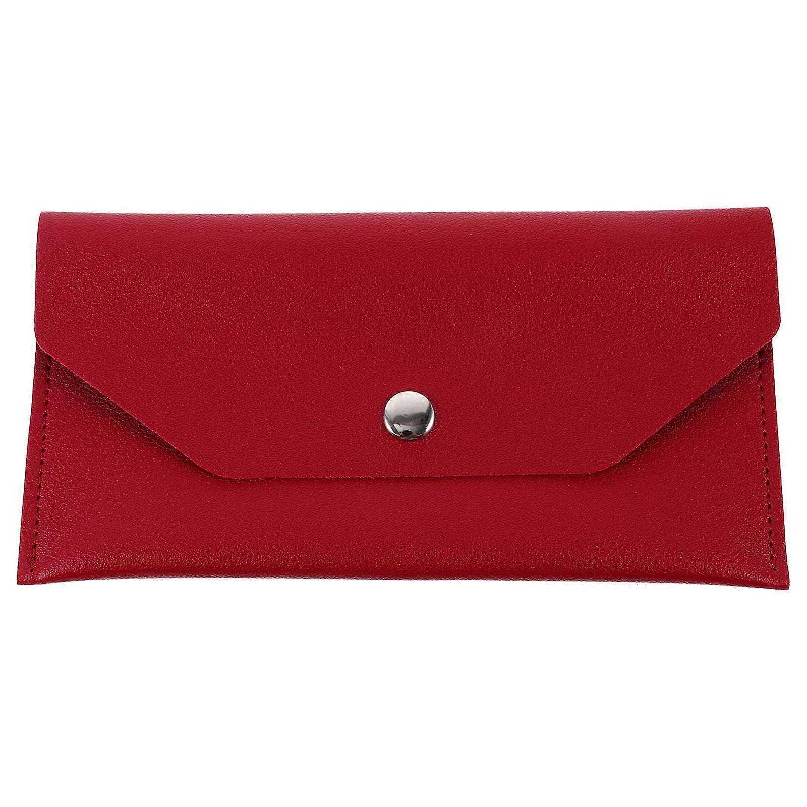 Card Holders Cash Envelope Wallet Red Pu Leather Holds Coins Family Members 1Pcs