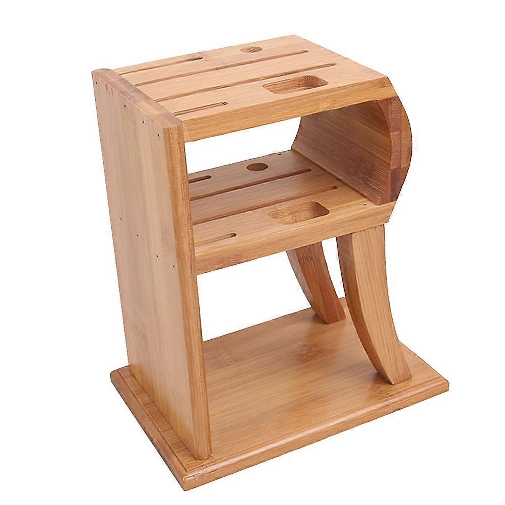 Bamboo Block Organizer Rack with Horizontal Slots R Shape Kitchen Storage Stand Space Saving Ventilated Protection Holder