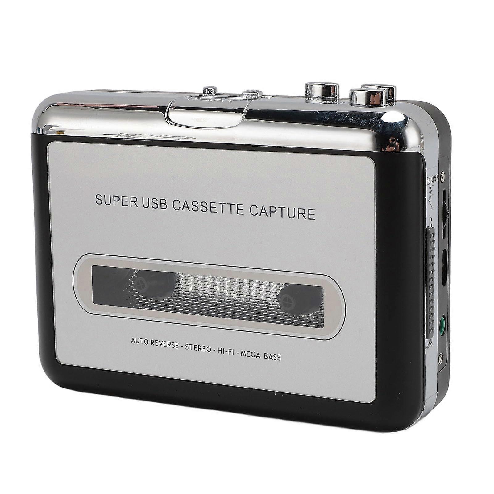 USB Cassette to MP3 Converter With Headphones, Built-In Volume Control, Portable Cassette Tape to MP3 Player