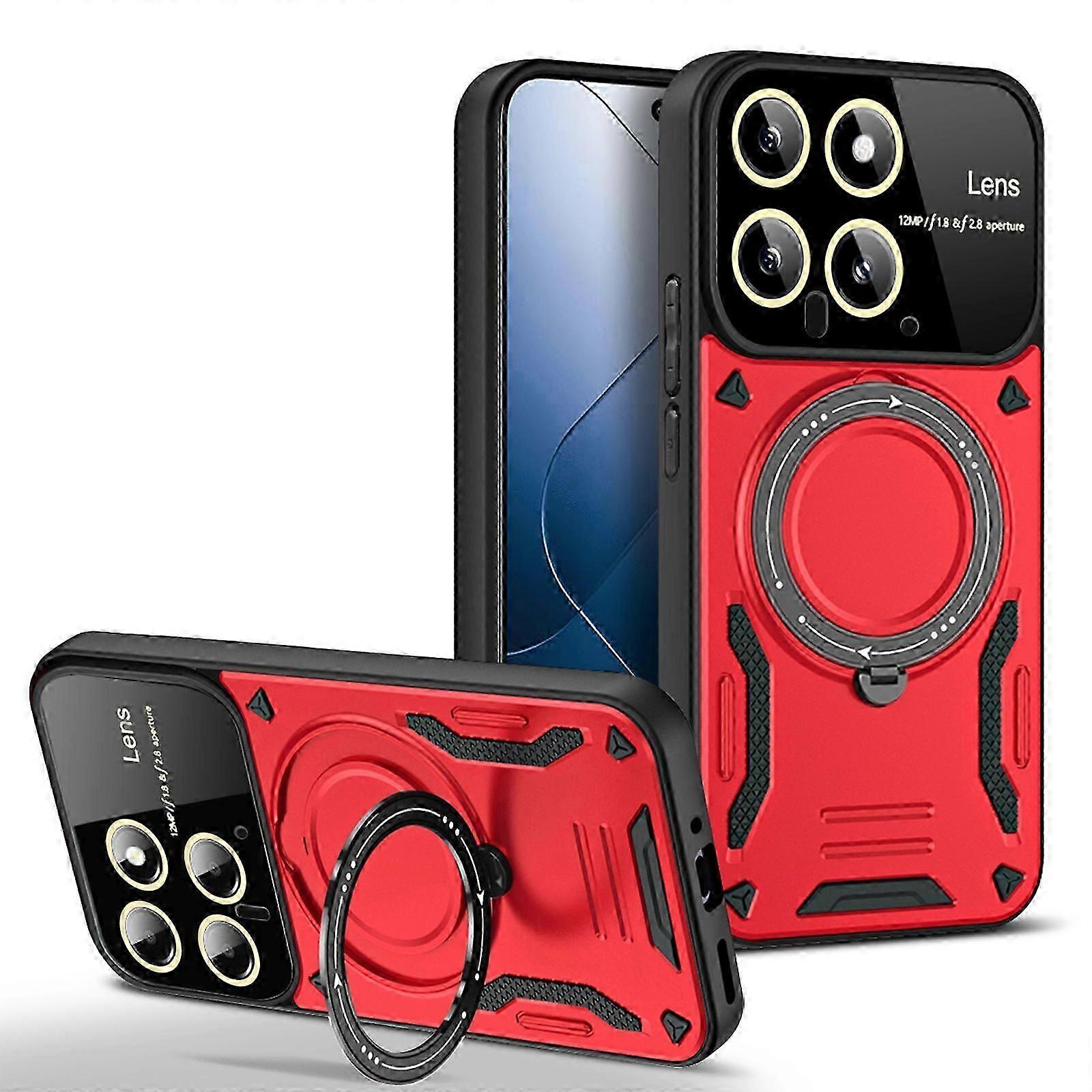 حافظة Xiaomi 14 مع مسند دائري مغناطيسي ، تصميم إطار عرض كبير ، واقي عدسة الكاميرا بالكامل ، غطاء عسكري مقاوم للصدمات