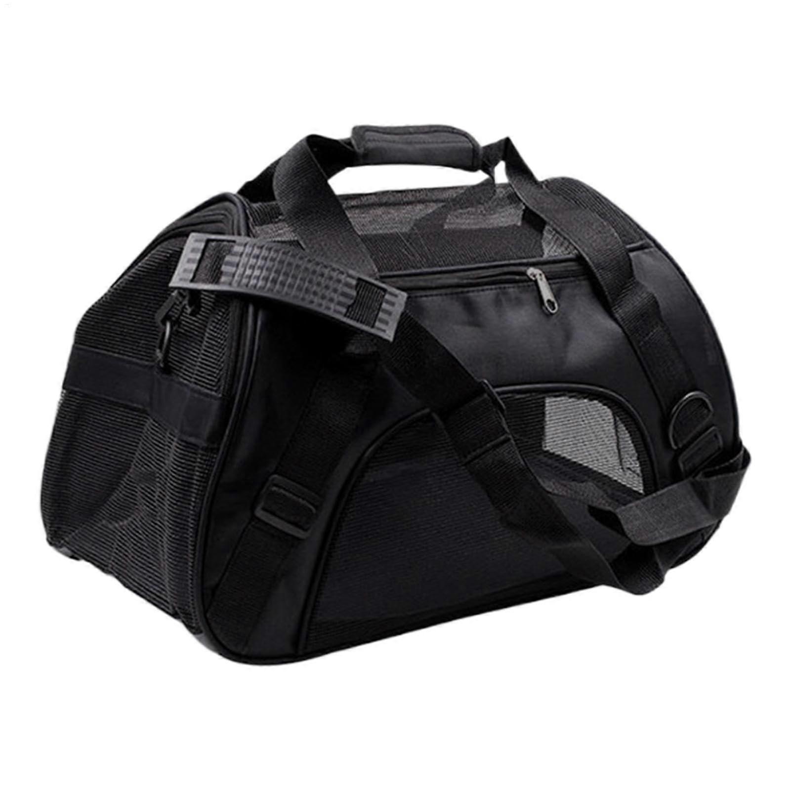 Cat Carrier Bag, Foldable Pet Carrier for Cats and Small Dogs, Portable Soft-Sided Tote with Adjustable Shoulder Strap, Black, L 15 x W 15 x H 8 cm