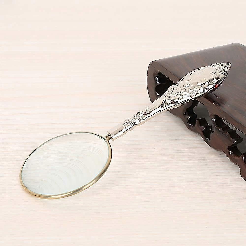 Lupe, 5x magnification, hand magnifier with metal pattern, for inspections and crafting, includes lens cloth and pocket magnifier/silver (S)