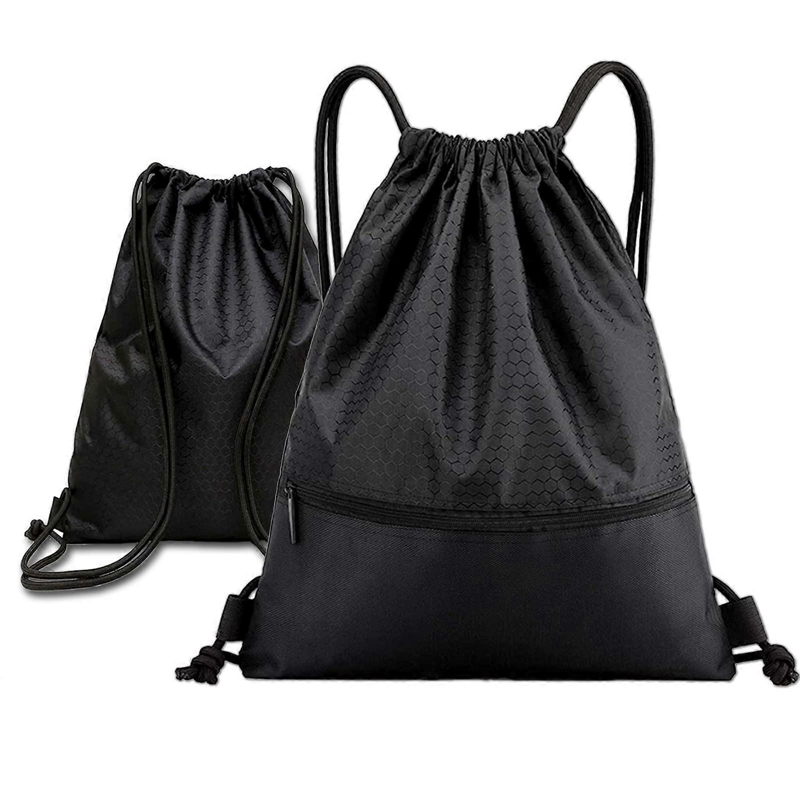 Adjustable Drawstring Backpack, Waterproof Gym Bag with Zip, Large Capacity for Yoga, Cycling, Climbing, Running, Black