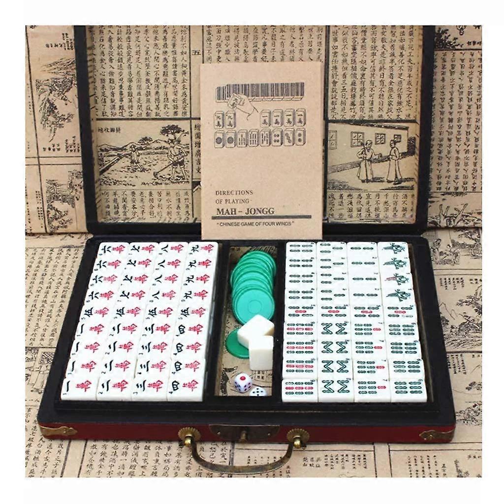 Mini Chinese Mahjong, English Mah Jong, Travel Board Game, Portable Size and Lightweight Tile Games with English Manual, 144 Tiles (Size: 24*18*13mm)