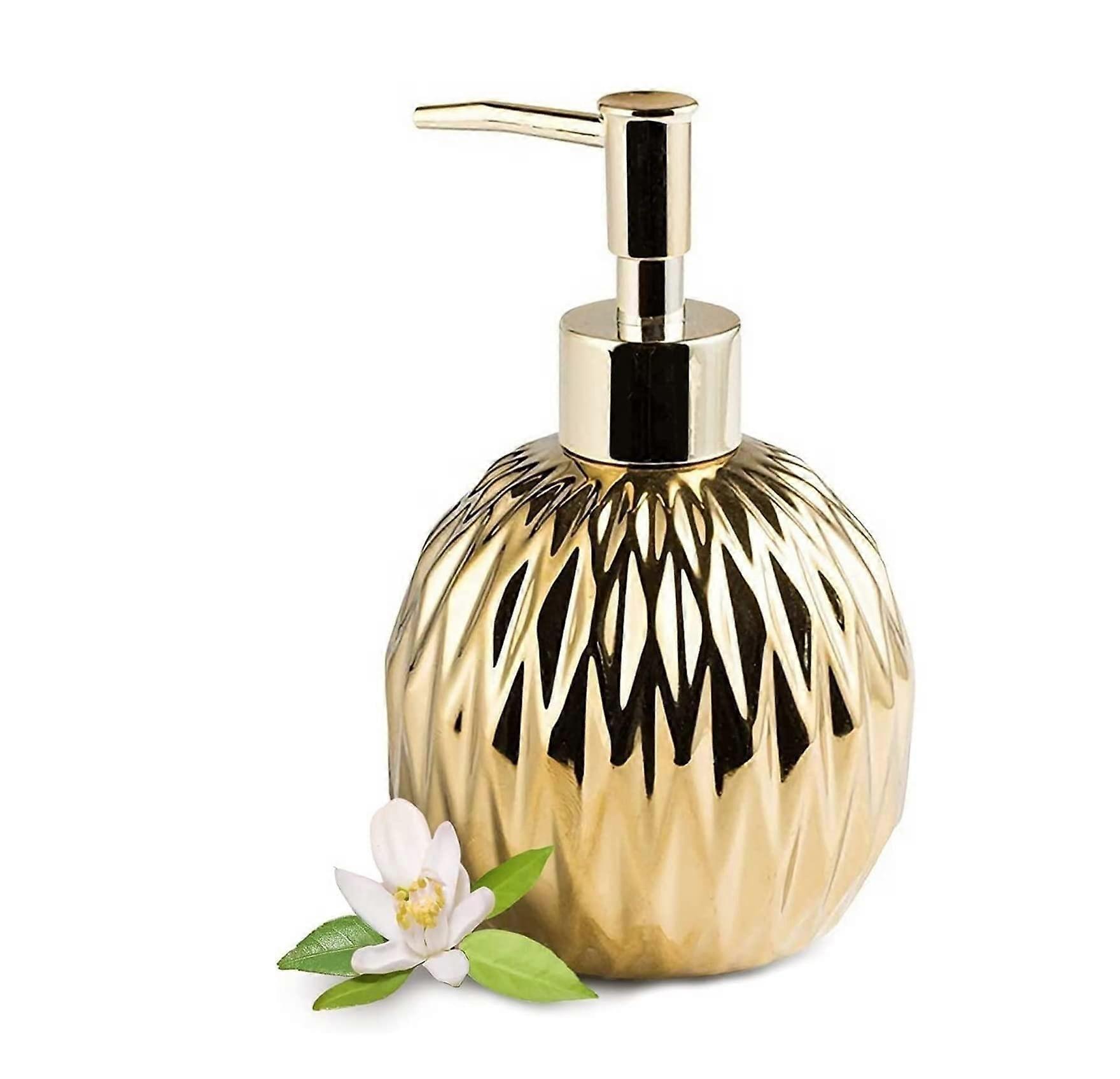 Soap dispenser, Gilded soap dispenser Modern liquid soap dispenser made of ceramic in a rustic style