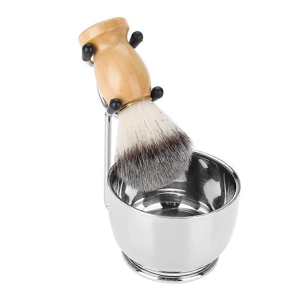 Men's Shaving Set Robust Stainless Steel Bowl With Brush Stand Soft Nylon Brush Non Slip Base For Safe Shaving