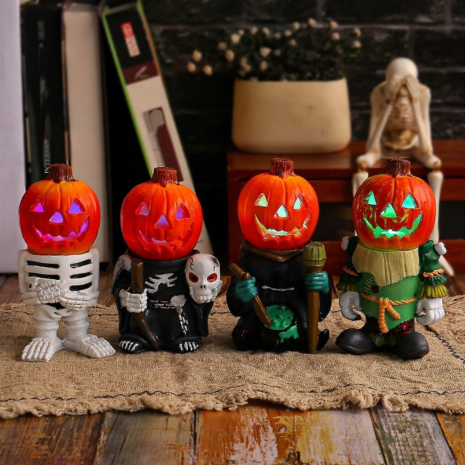 Halloween LED pumpkin knight desktop ornament (Red, 14x10x19cm)