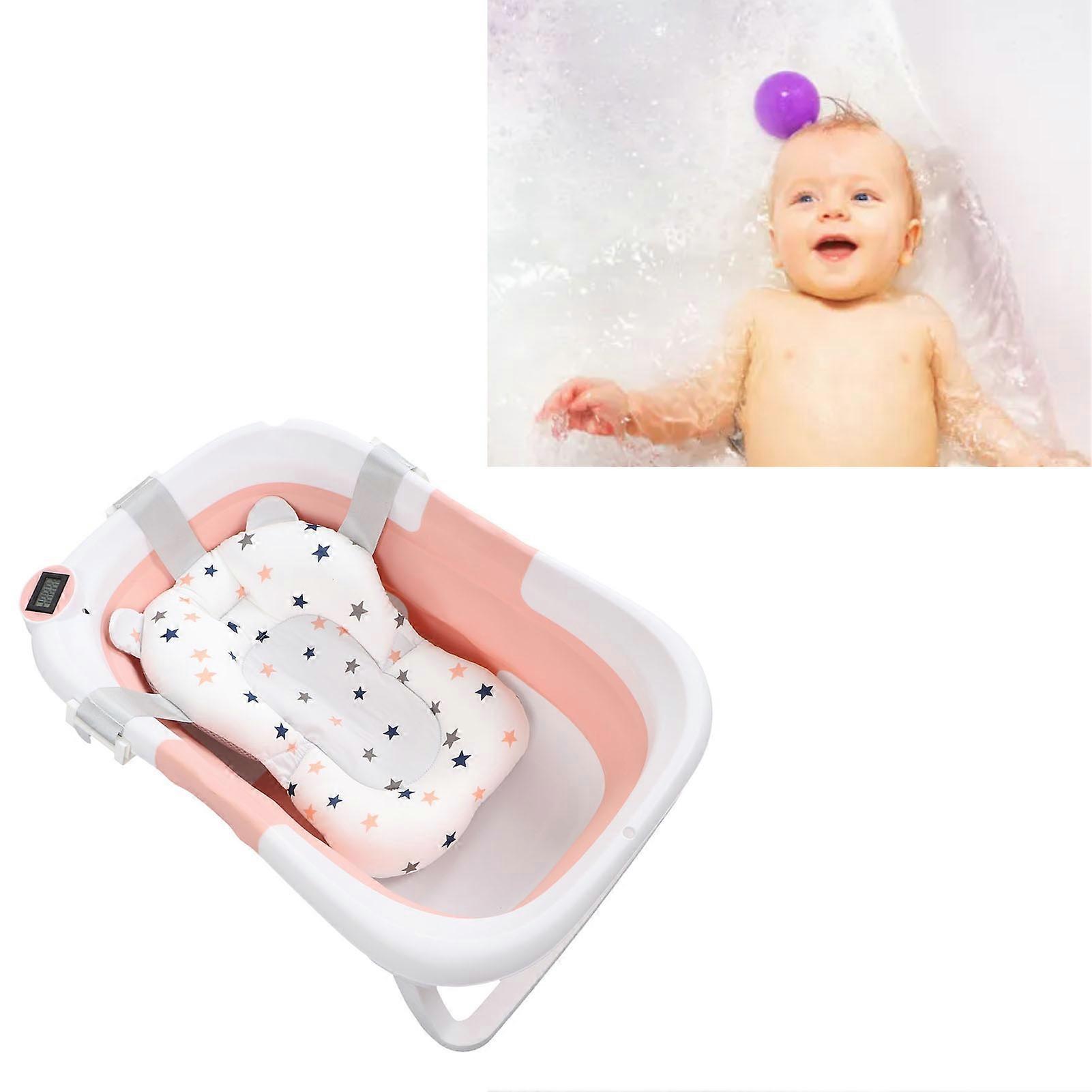 Baby Bad Badekar Forhindre glidende ophæng Pad Termometer Afløbshul Foldebadekar til spædbørn Pink 